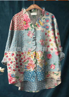 Loose-fitting Printed Crew-neck Casual Plus-size Womens Top