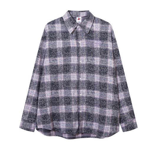Distressed Color Matching Plaid Long Sleeve Shirt For Men