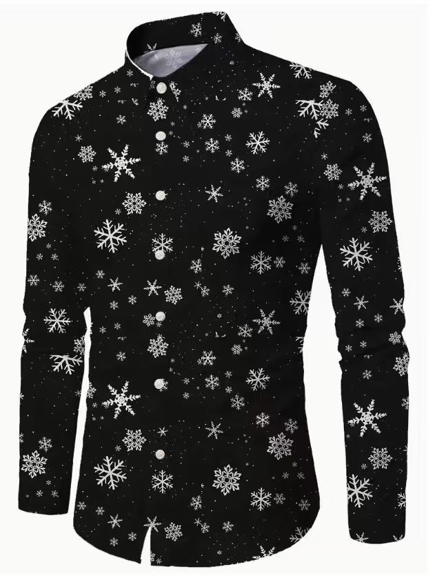 Men's 3D Printed Christmas Long-Sleeve Casual Shirt