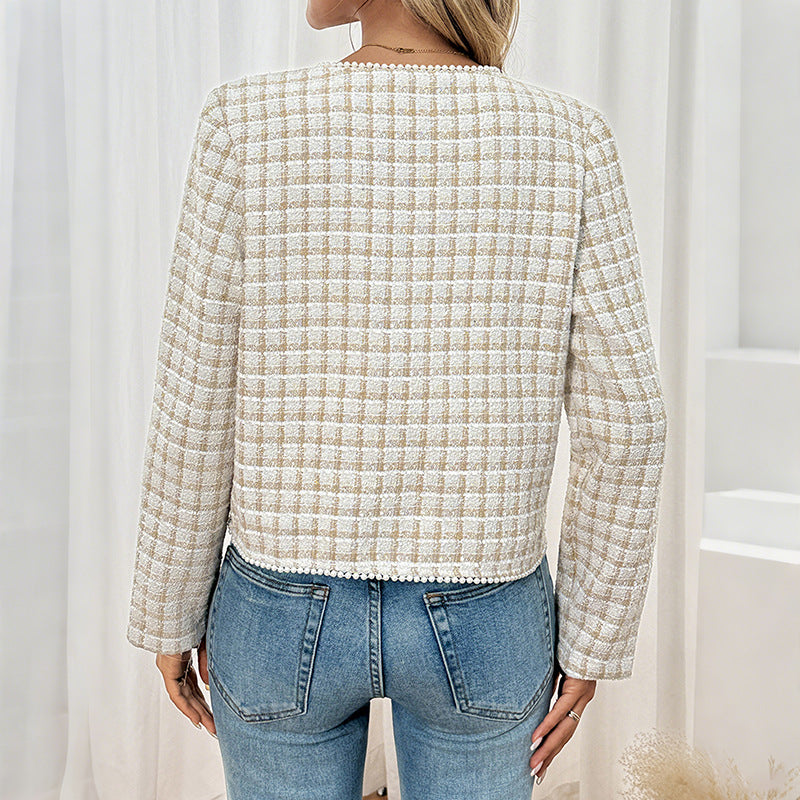 Elegant retro debutantstil blonde V-halsternet frakke til kvinder