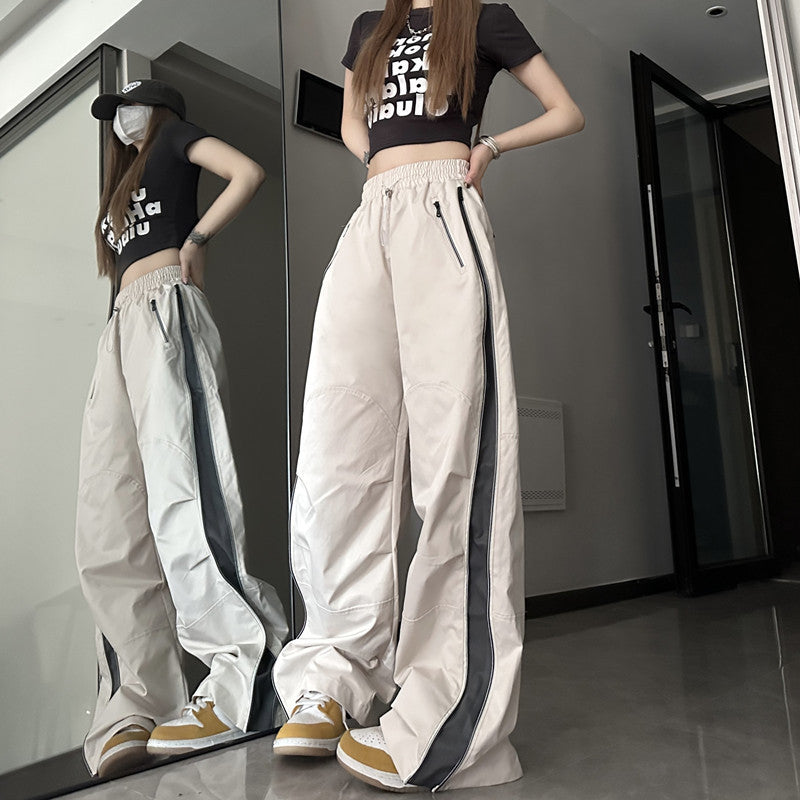 American High Street Zipper Stitching Pants Summer Fashion New Loose Design Straight