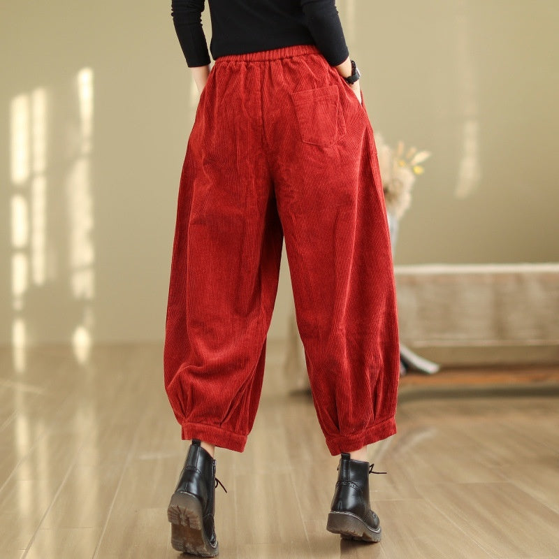Large Pocket Corduroy Trousers Harem Pants Loose Bloomers