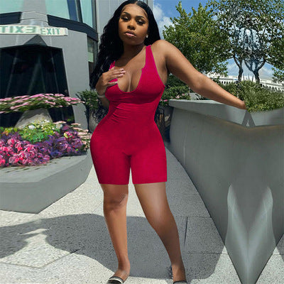 Women's American Sports Vest Knit Pit Short Jumpsuit