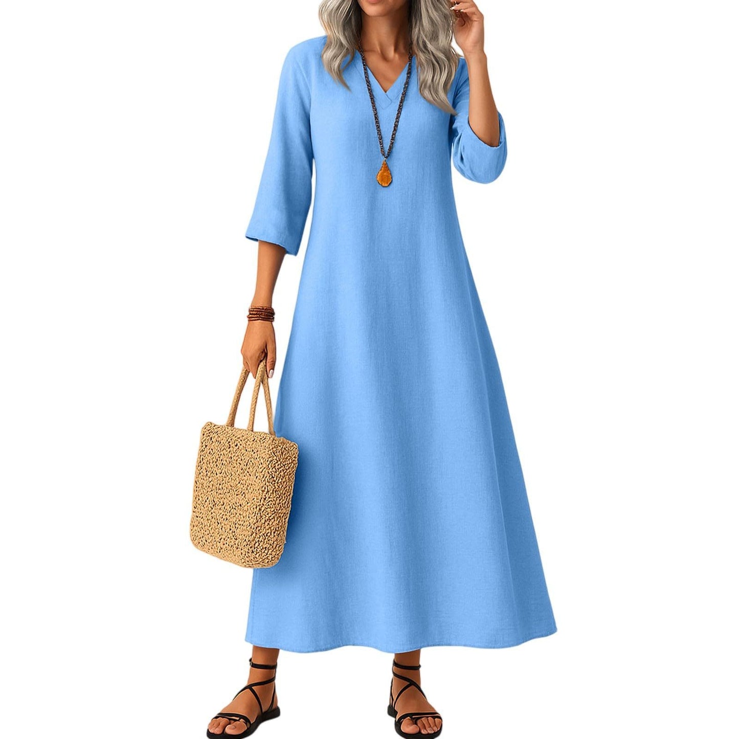 Slimming Cotton Mid-length Dress Versatile And Easy To Style