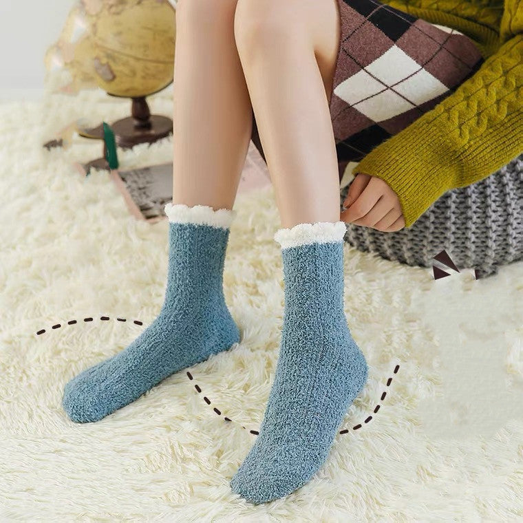 Autumn And Winter Plus Velvet Thick Towel Floor Socks