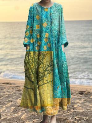 Fashionable Round-neck Long-sleeve Printed Dress
