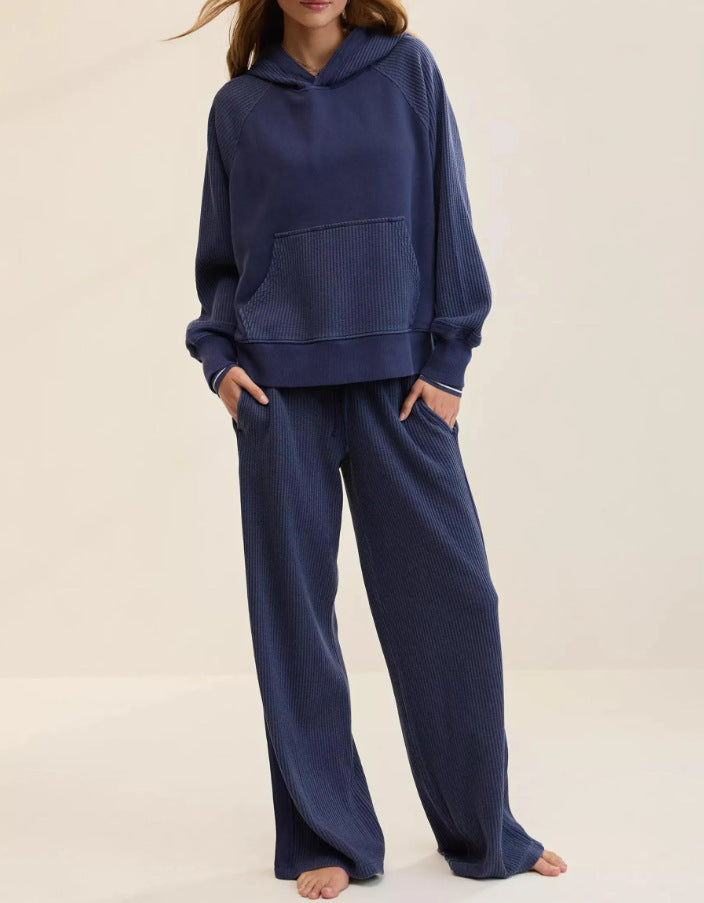 Hooded Top And Wide-leg Pants Two-piece Set