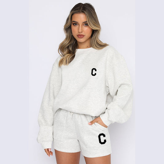 Autumn And Winter New Fleece Fashion Letter Casual Suit