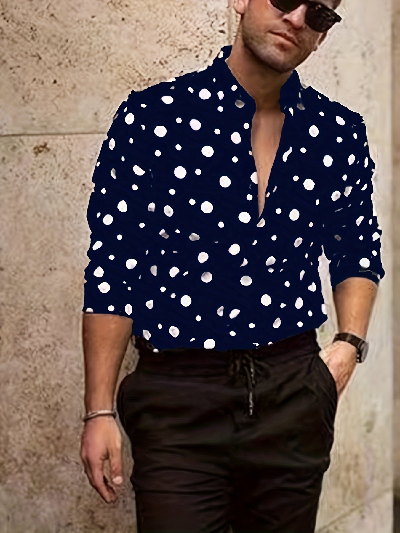 Casual And Versatile Long-sleeved Shirt With Polka Dot Prints For Teenagers And Men