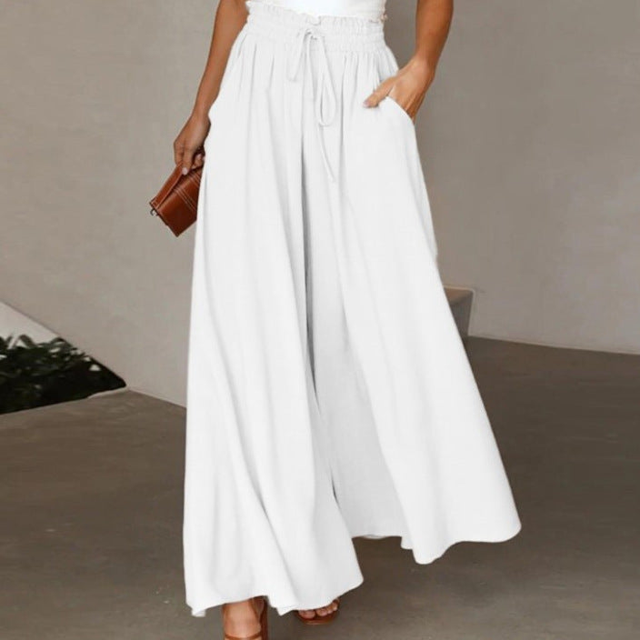 Flowers Printed Wide-leg Trousers Summer Casual Straight Pnats For Women Beach Clothing