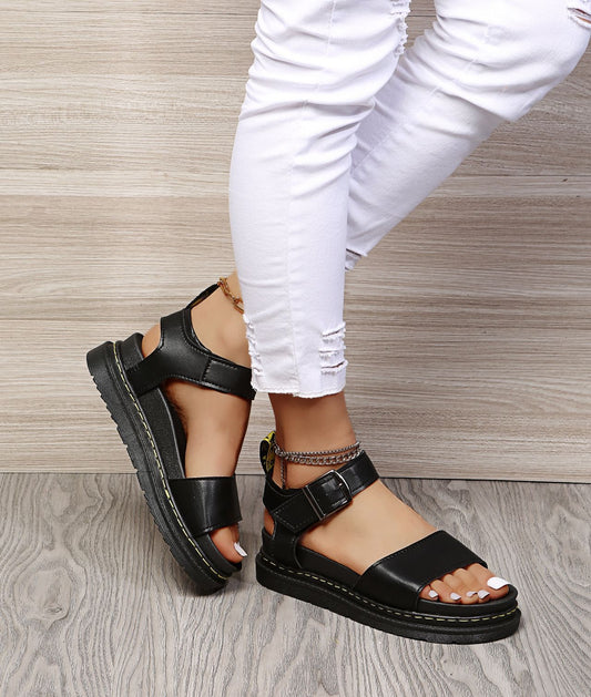 Roman Flat Retro Women's Shoes Thick Sole Hollow Large Size