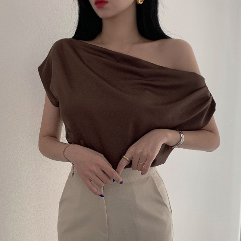 Off-shoulder krave design løs afslappet kortærmet skjortetop