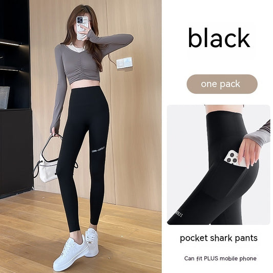 Fall High Waist Hip Lifting And Belly Contracting Yoga Barbie Bodybuilding Pocket Leggings
