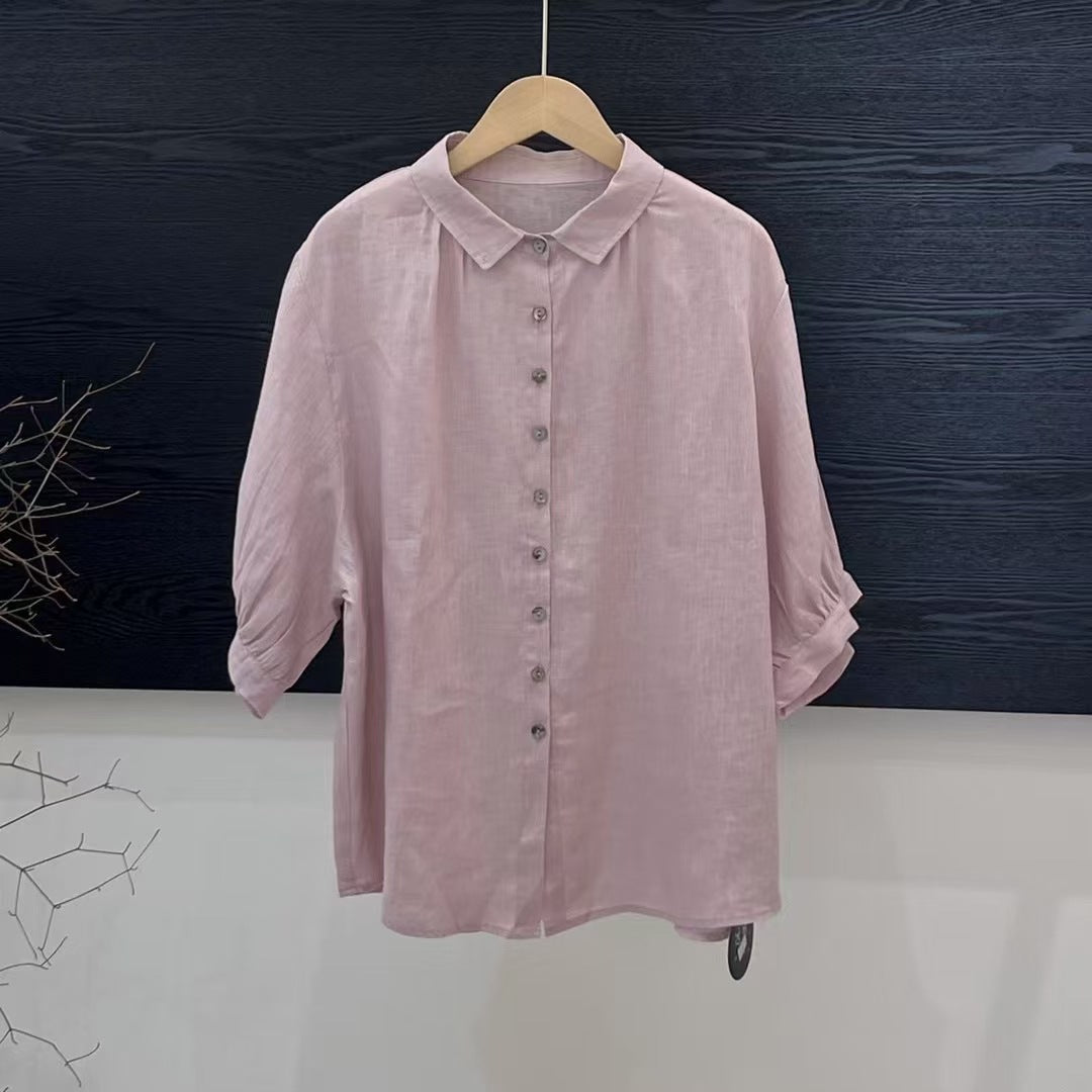 Artistic Versatile Breathable Solid Color Linen Women's Shirt