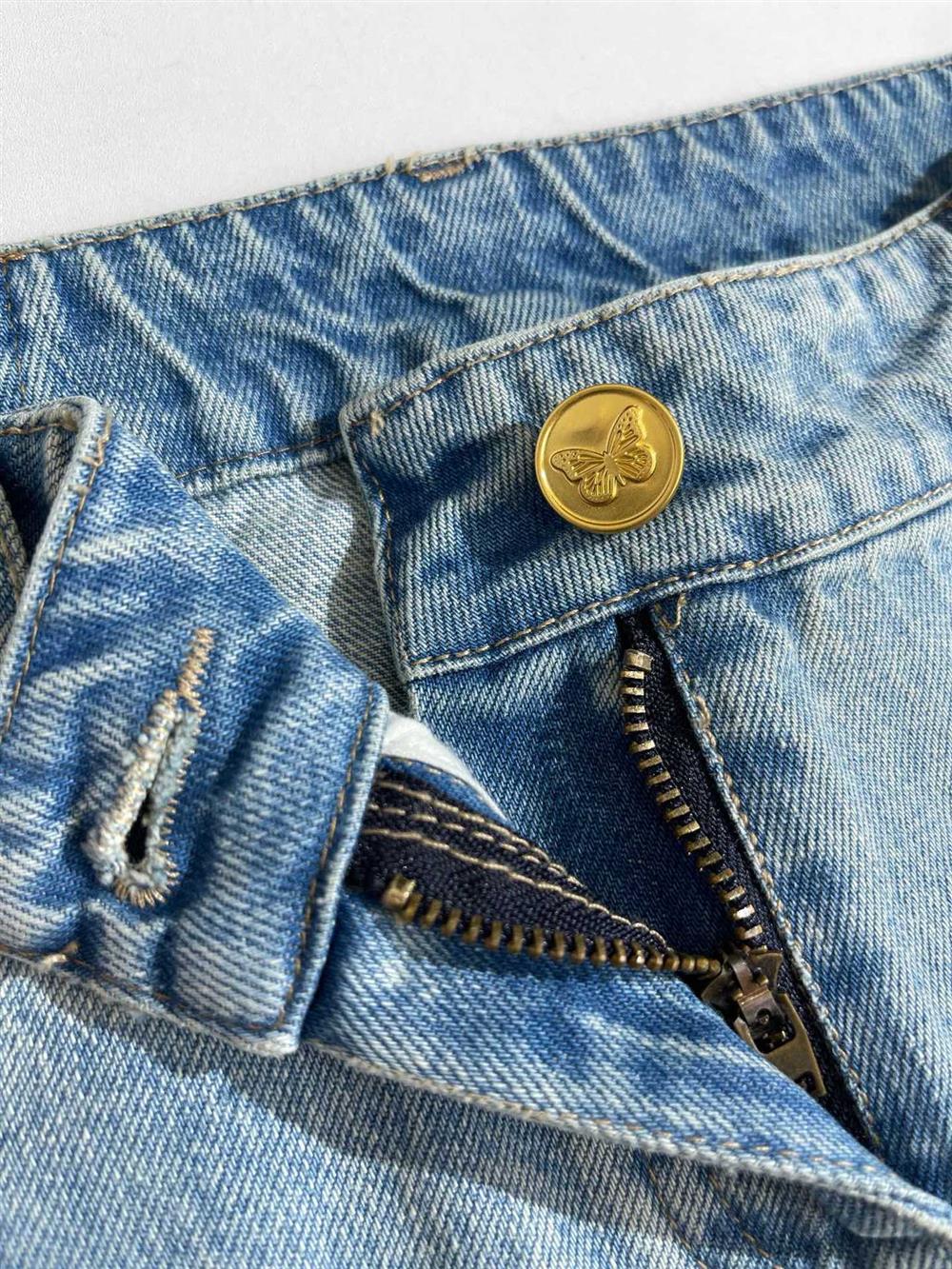Spring And Summer Spliced Double Head Waist Denim Half Skirt
