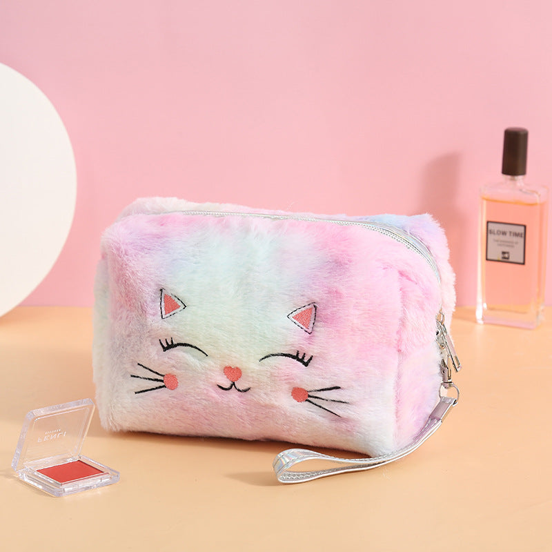Colorful Fluffy Cat Pvc Cosmetic Soft Cute Zipper Bag