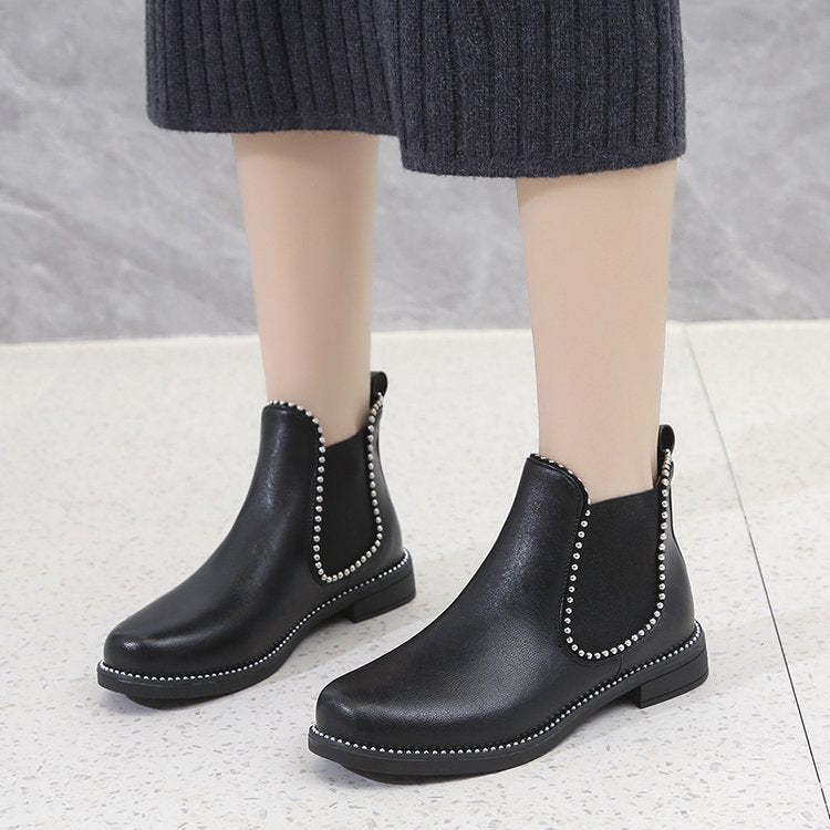 Women's British Style Autumn Small Boots With Thick Heel