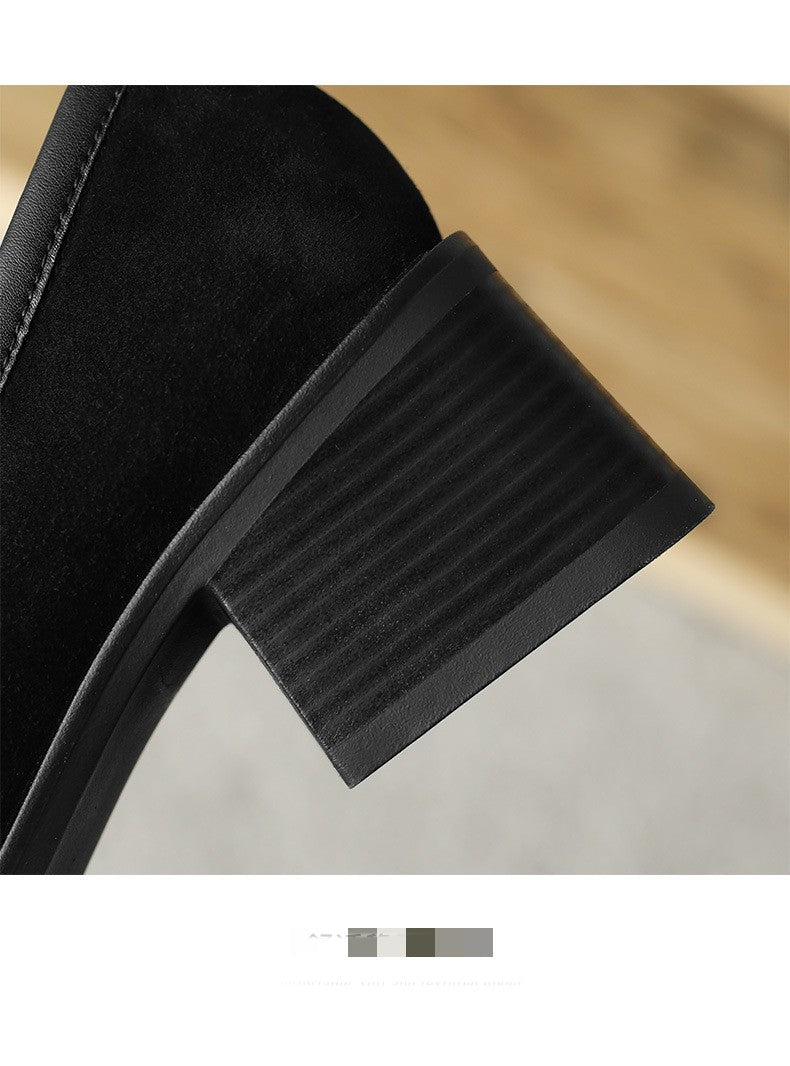 Design Feel Of Square Toe Thick Heels Women's Shoes
