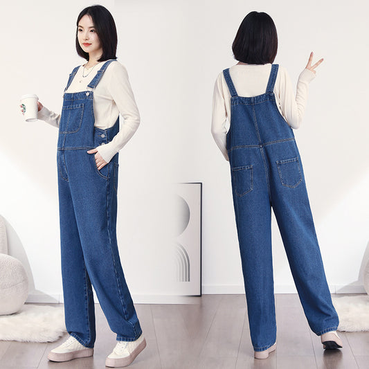 Loose-fit Age-reducing Versatile Maternity Bib Overalls With Tummy Support
