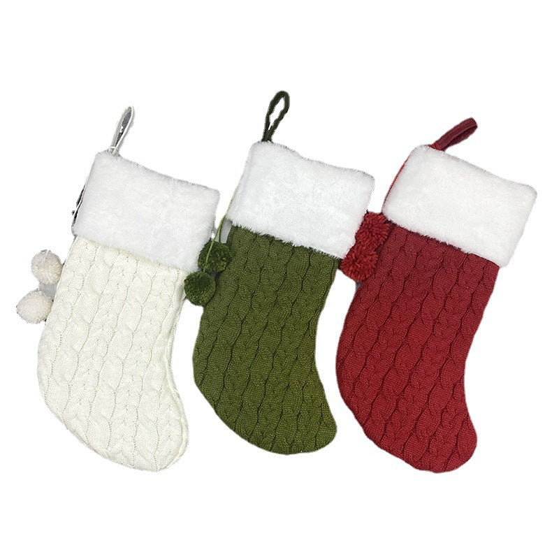 Knitted Wool Christmas Stockings Gift Bag Candy Bag
