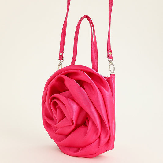 Satin Satin Three-dimensional Rose Flower Shape Portable Crossbody Party Wedding Female Dinner Bag