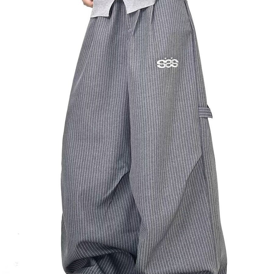 Afslappede bukser med brede ben, stribet workwear-stil, amerikansk pasform