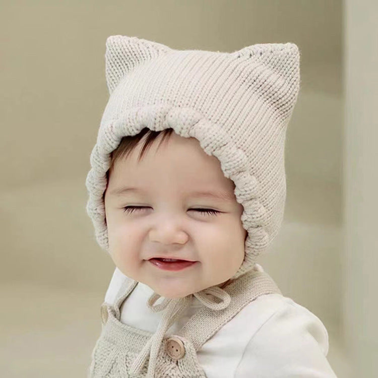 Double Angle Cute Earflaps Baby Woolen Cap Knitted Hat