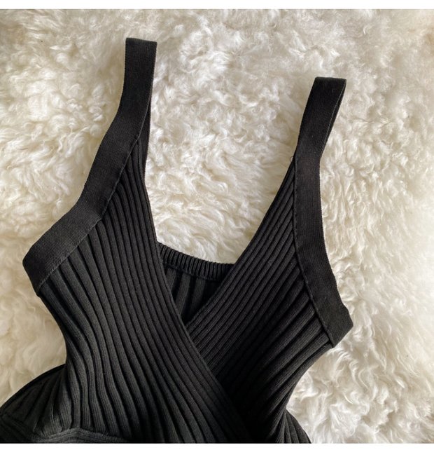 Vest V Neck With Solid Color High Waist Exposed