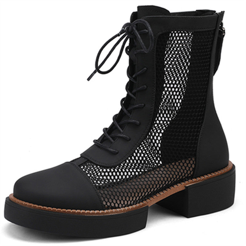All-match Round Toe Chunky Heel Sandals Thin Leather Martin Boots