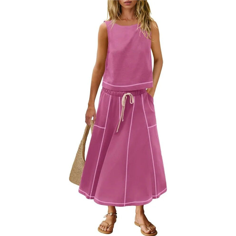 Sleeveless Vest And Skirt Set For Women