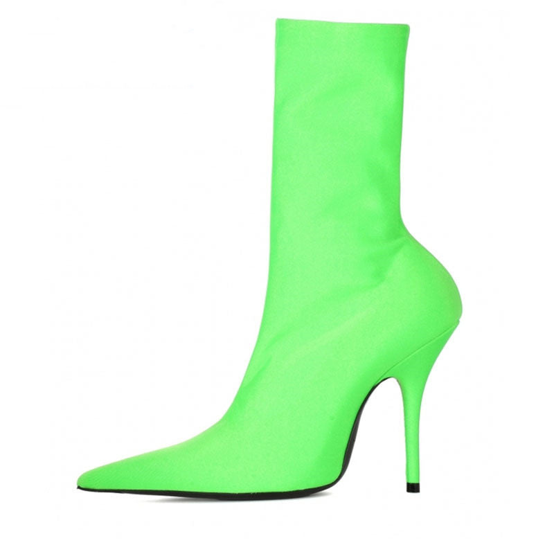 Womens Pointy Toe Elastic Boots, With Colorful , High Heels And Stiletto, Short Socks, New