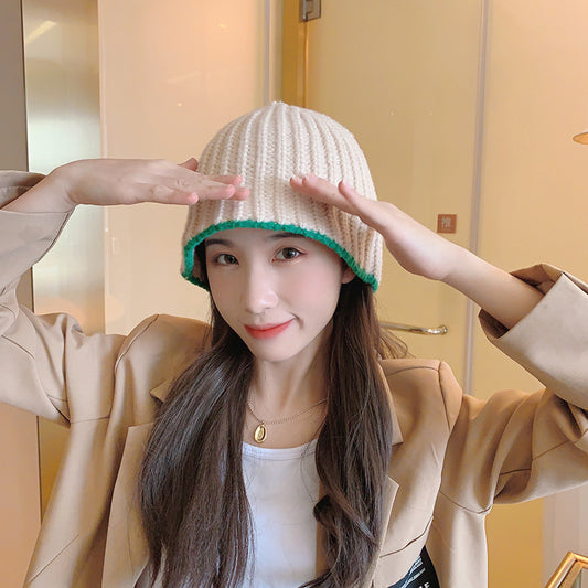 Solid Color Stitching Lace Knitted Woolen Cap