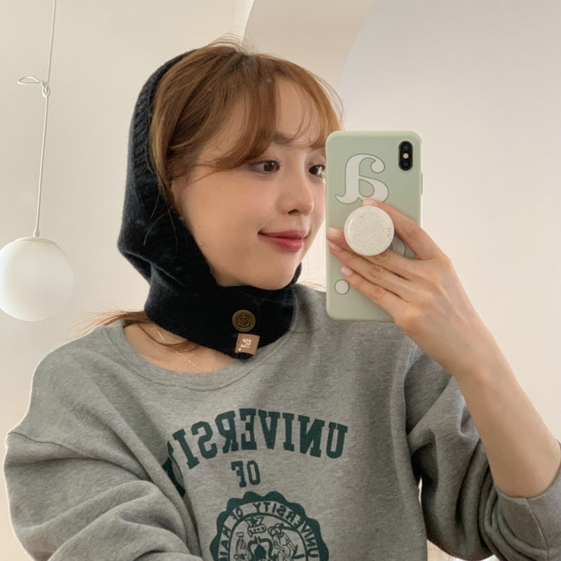 Warm Neck Protector Solid Color Hooded Hat