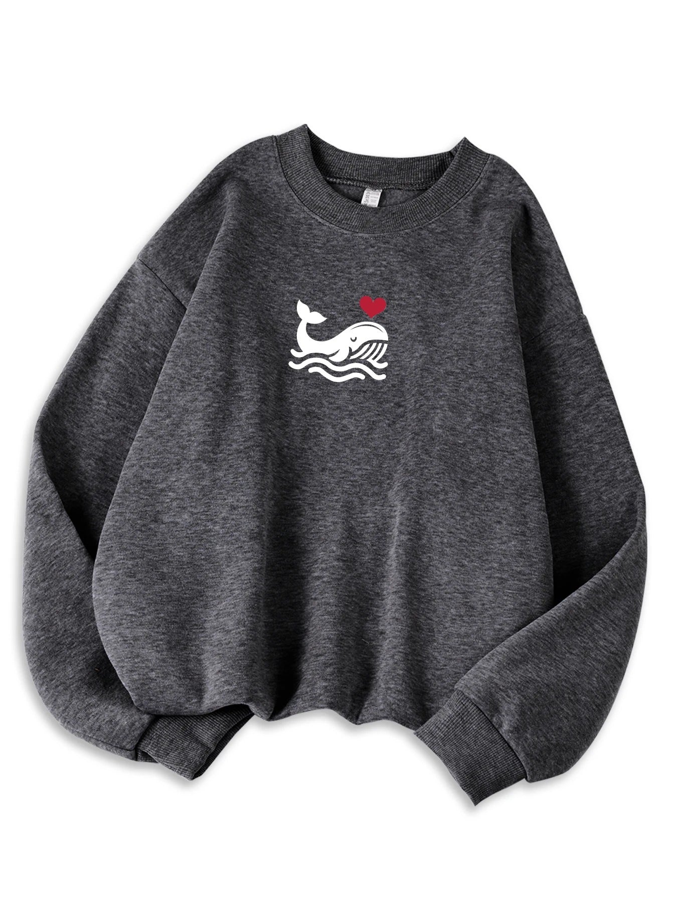 Afslappet sweatshirt til kvinder med print, hyggelig hættetrøje til efteråret, blød uldblanding