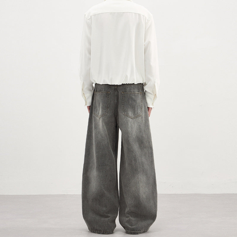 Mænds Simple Basic Vaskede Grå Denim Jeans Til Efterår/Vinter