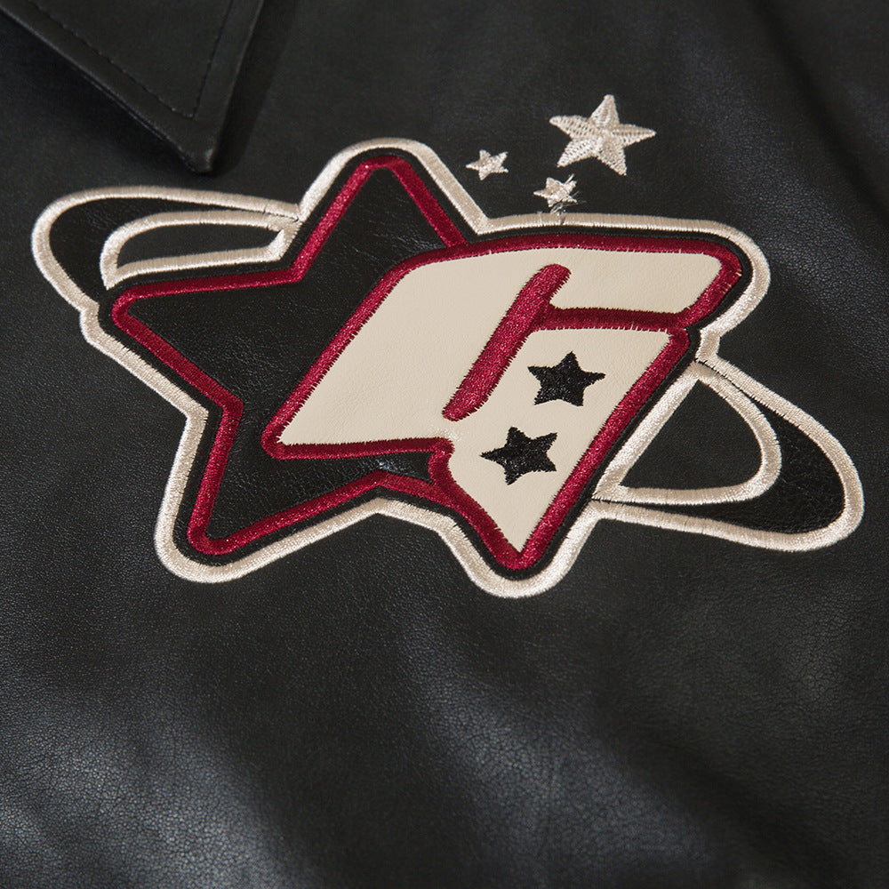 Letter Embroidery Pilot Leather Coat Men