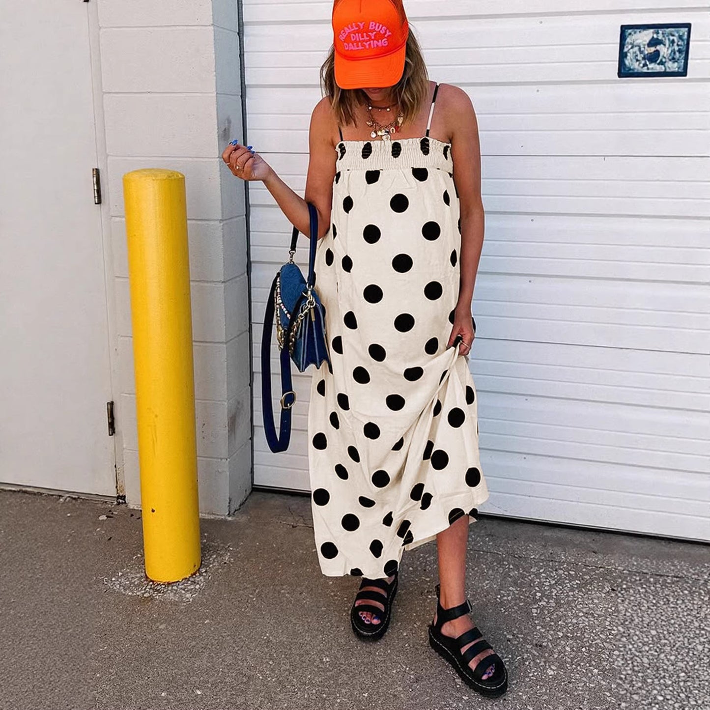 Summer Long Dress With A Polka-dot Print