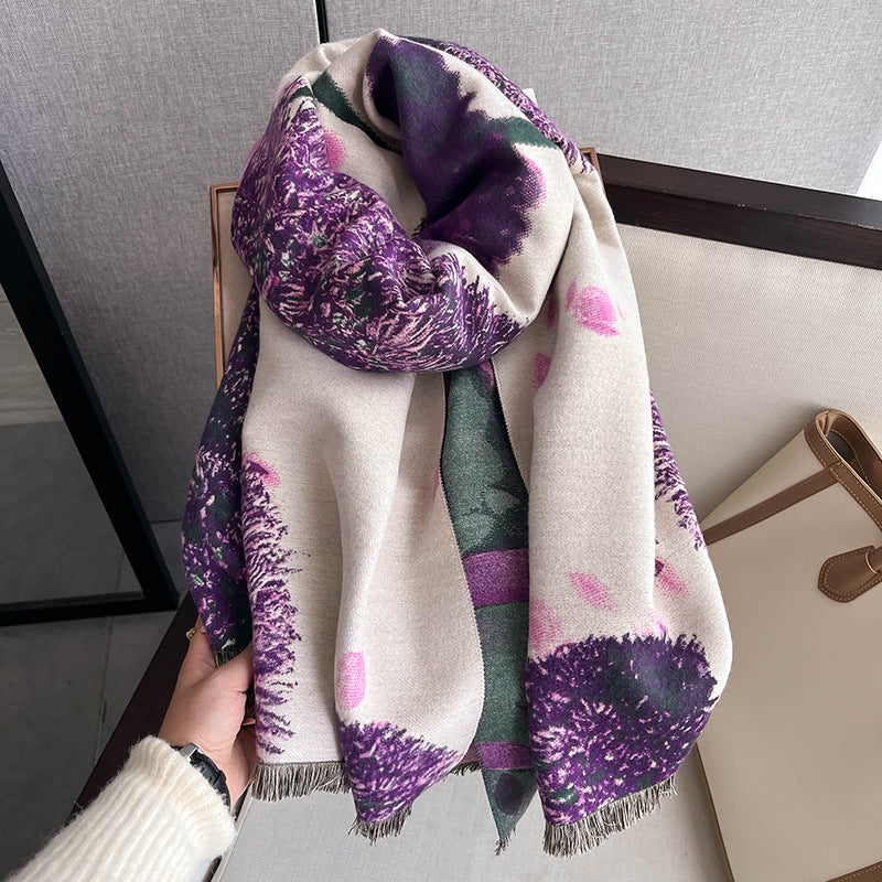 Printed Artificial Cashmere Scarf Women's Thick Windproof Shawl