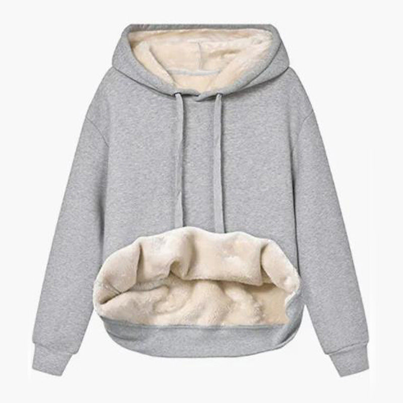 Womens Warm Fleece Pocketed Hooded Sweatshirt For Sports