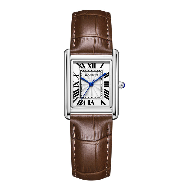 Couple Leather Watch Strap Simple Square Student's Watch Waterproof