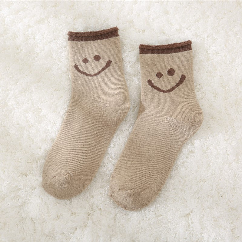 Thickened Fleece-lined Warm-keeping Socks Women's Autumn And Winter Mid-calf Curling Loose Cotton Socks