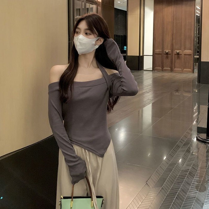 Irregular Cropped Slim-fit Long-sleeve Top