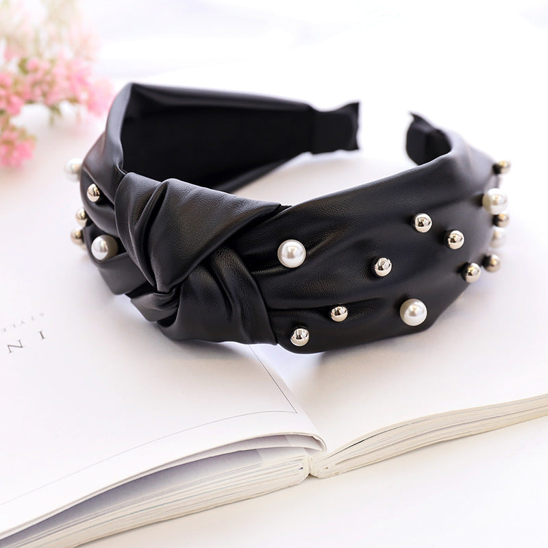 Fashion Leather Beaded Pearl Headband