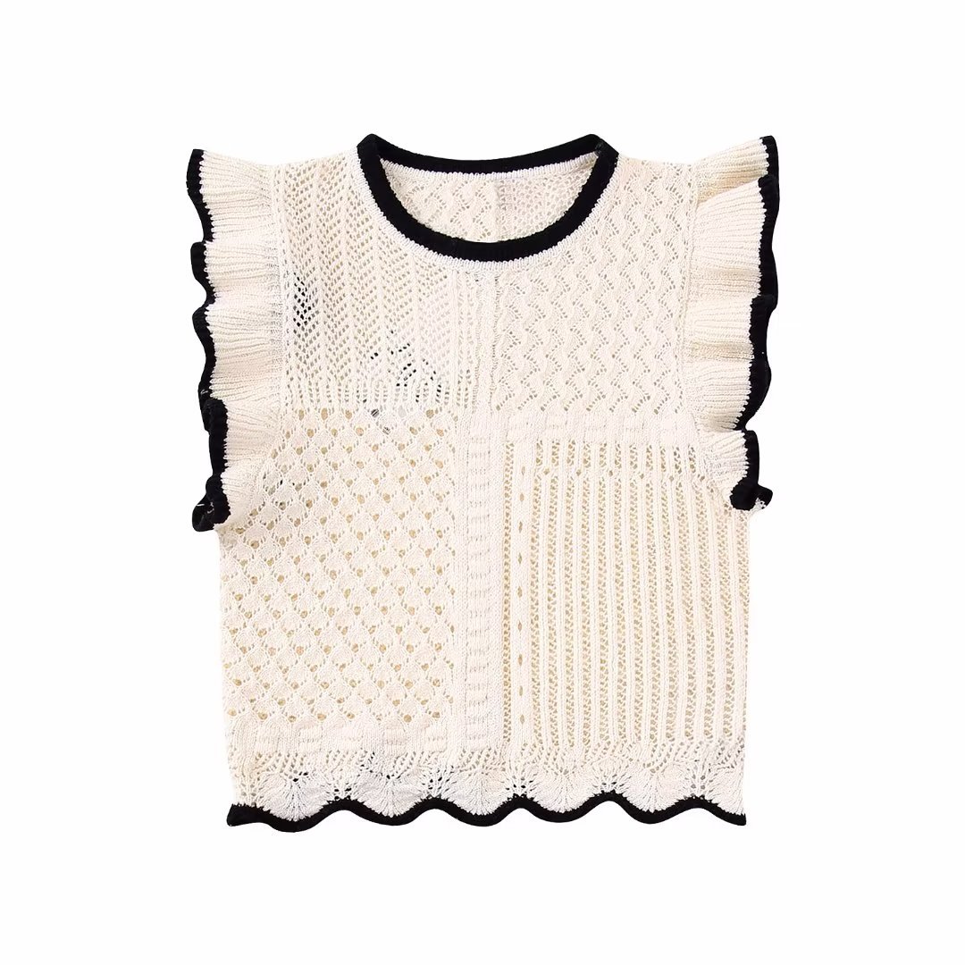 Laminated Decorative Jacquard Mesh Knitted Vest