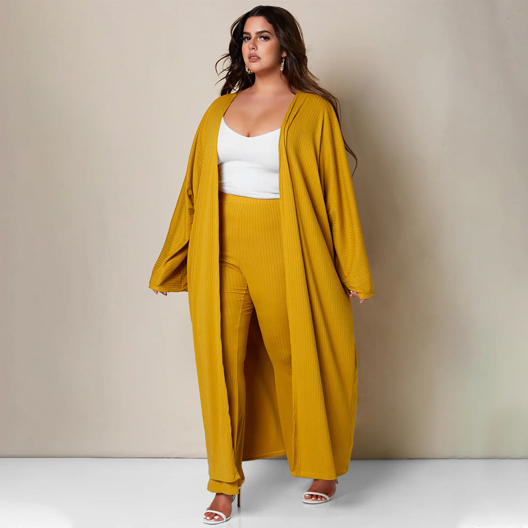 Long Coat And Loose Casual Trousers Fashion Set
