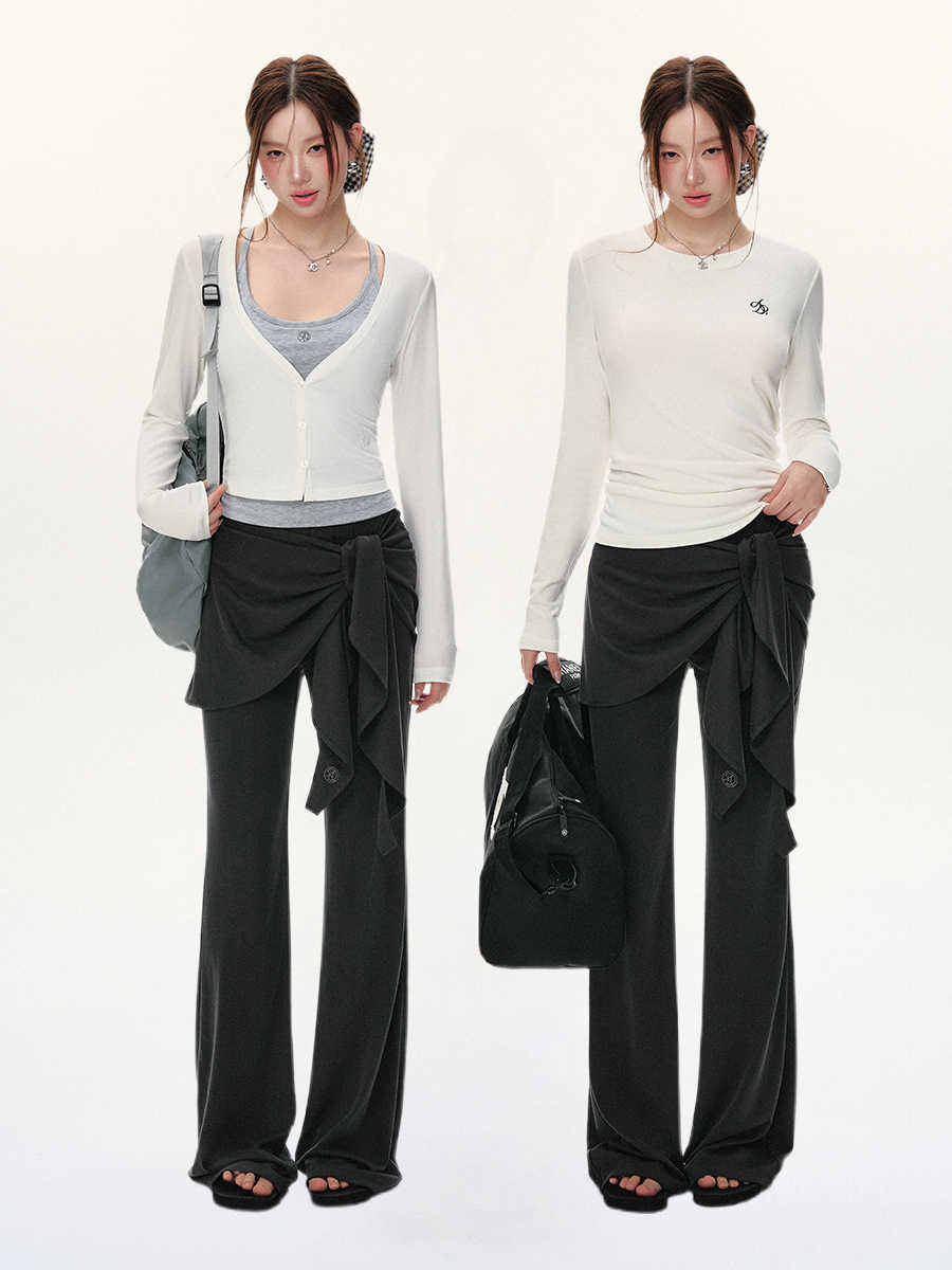 Fake Two-piece Lace-up Women's Fart Curtain Knitted Casual Pants