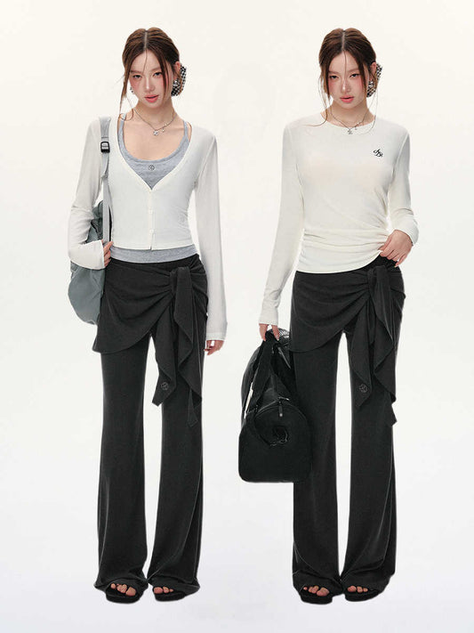 Fake Two-piece Lace-up Women's Fart Curtain Knitted Casual Pants