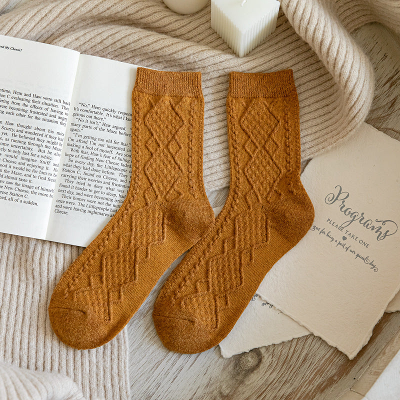 Classic Dark Floral Japanese Retro Solid Color Ladies Wool Socks