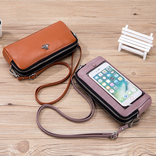Genuine Leather Fashion Shoulder Double-layer Multifunctional Zipper Bag