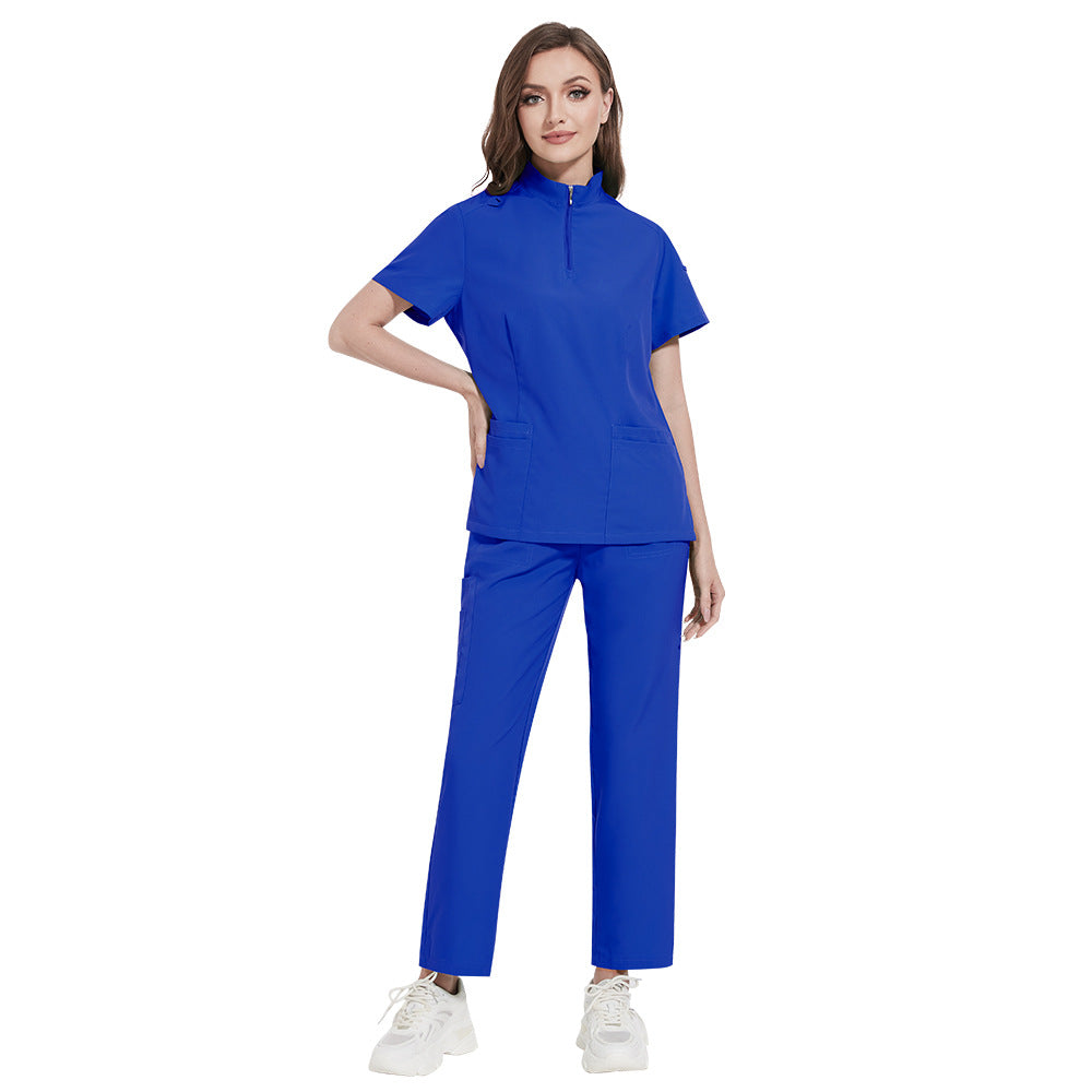 Solid-color Stand-up Collar ICU Nurse Pants